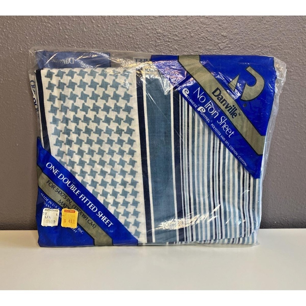 Vintage Danville Dan River Double Fitted Sheet "Madison Square" New in Package